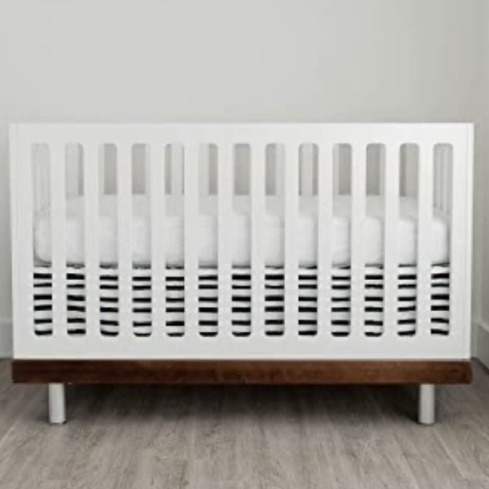NWT LITTLE UNICORN Crib Skirt Percale in Ink Stripe